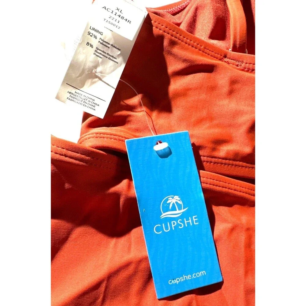 Cupshe Womens High-Waisted Bikini Set In Rust Adjustable Straps XL